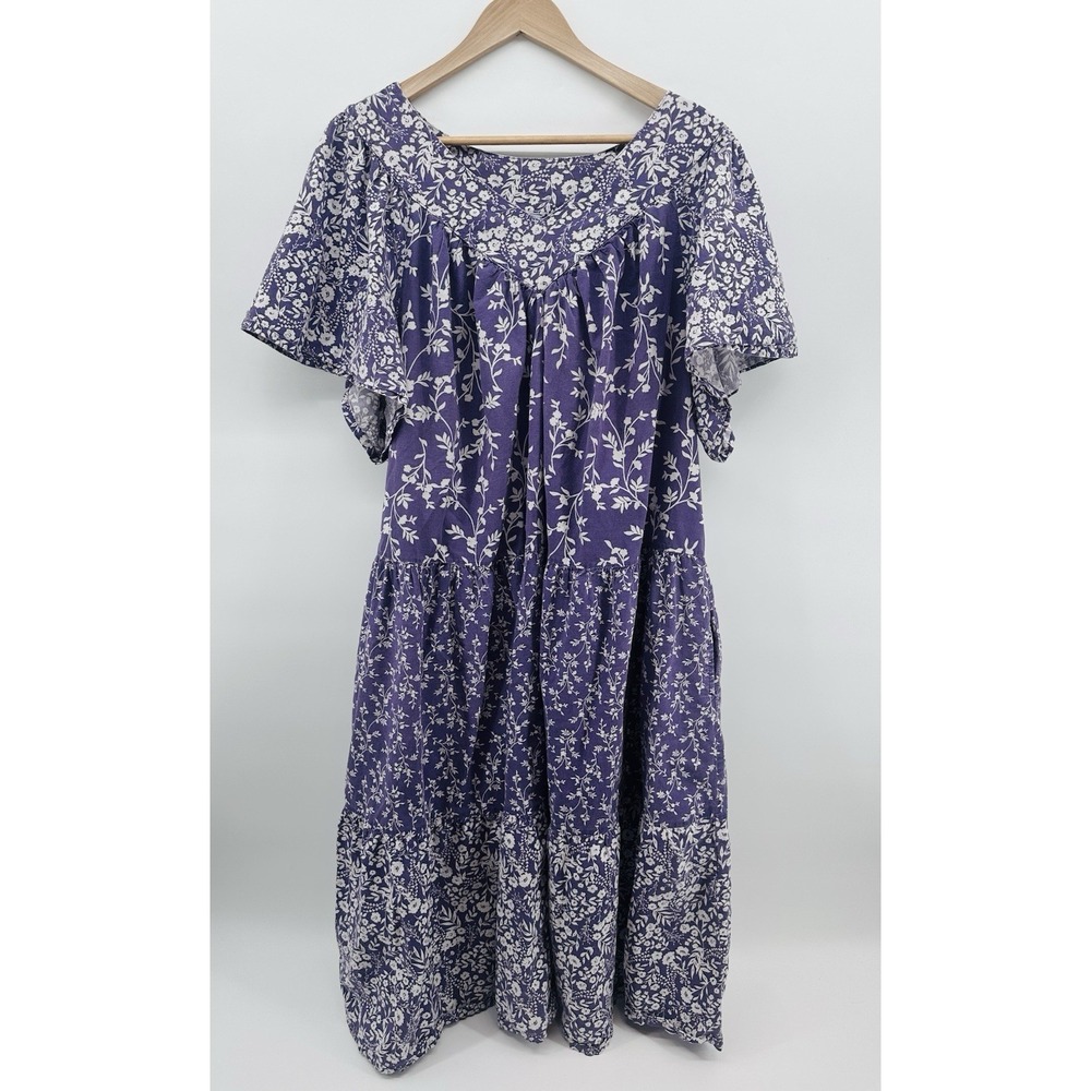 Only Necessities Peasant 2X Purple Floral Cottagecore House Dress Muumuu RR17